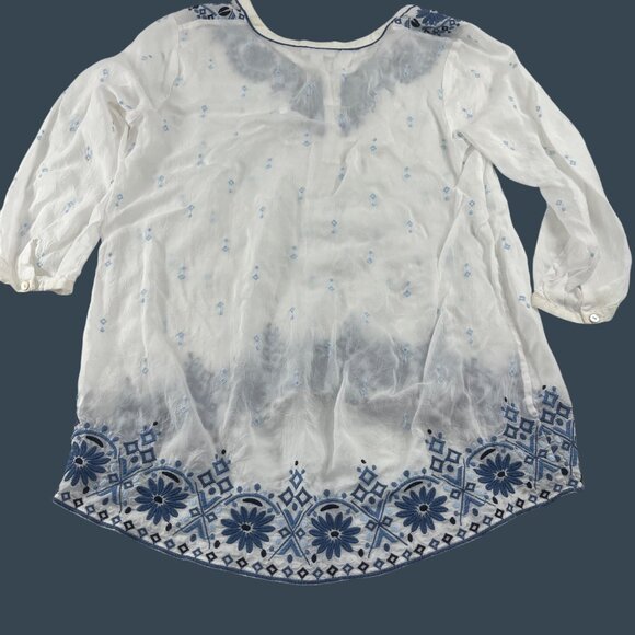J.Jill Womens White & Blue Embroidered Tunic Top XS Boho‎ Blouse - Picture 5 of 5